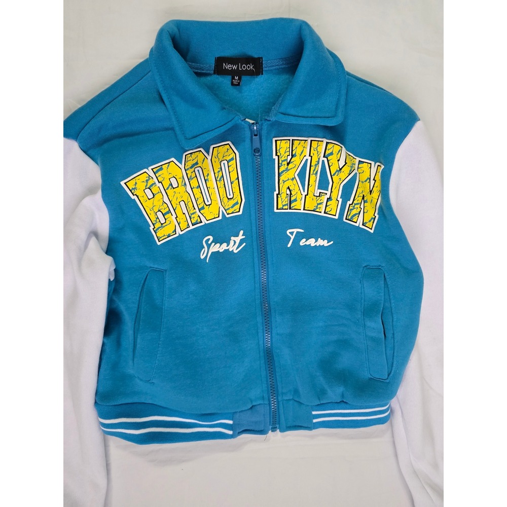 New Look Brooklyn Sport Team Varsity Bomber Jacket Teal Blue White Size M - Picture 5 of 16